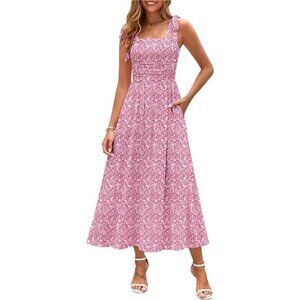 Summer Spaghetti Strap Floral Maxi Dress Pink